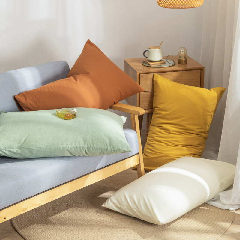 水洗棉枕套纯棉纯色素色简约单人