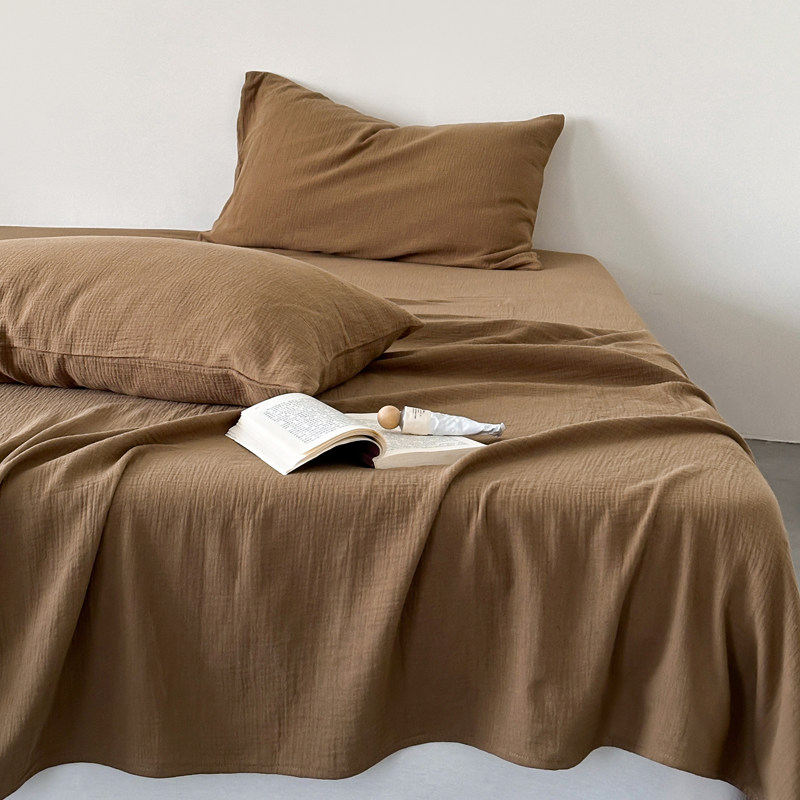 拿捏了~高级感美拉德色单床单A类加厚全棉皱皱纱纯棉亲肤柔软床单