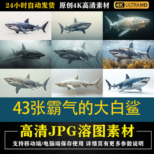 173.43张霸气的大白鲨高清合成影楼后期修图背景素材PS电商底图