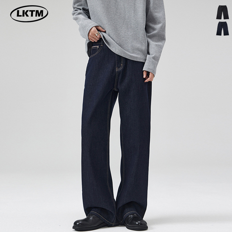 LKTM男装#深蓝色原牛2021M版型牛仔裤男女宽松经典Cleanfit直筒裤