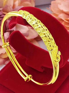 越南沙金手镯小众年轻款光面细扁形推拉金包银镯子送妈妈