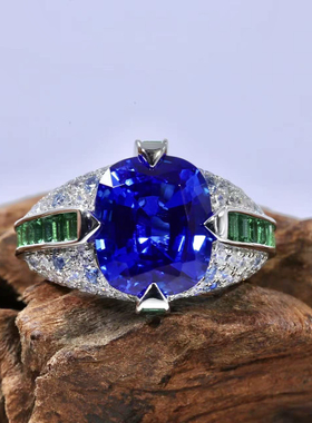 镇店之宝10ct皇家蓝梯方戒指925银妥妥富婆感重工豪镶嵌大气