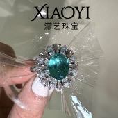 蔓晴天湖水绿4ct培育帕拉伊巴戒指温柔百搭925银镀金