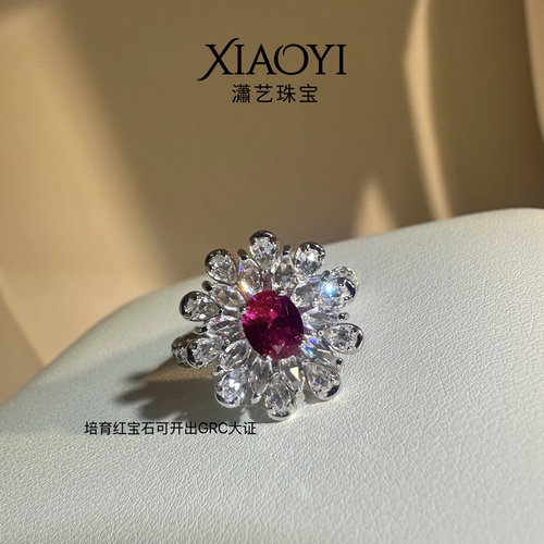 爱情花实验室培育0.8ct红宝石戒指爆闪仙气925银镀金