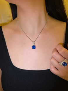 新款7ct提拉法培育尖晶蓝小妖矢车菊色项链简约百搭大气显白925银