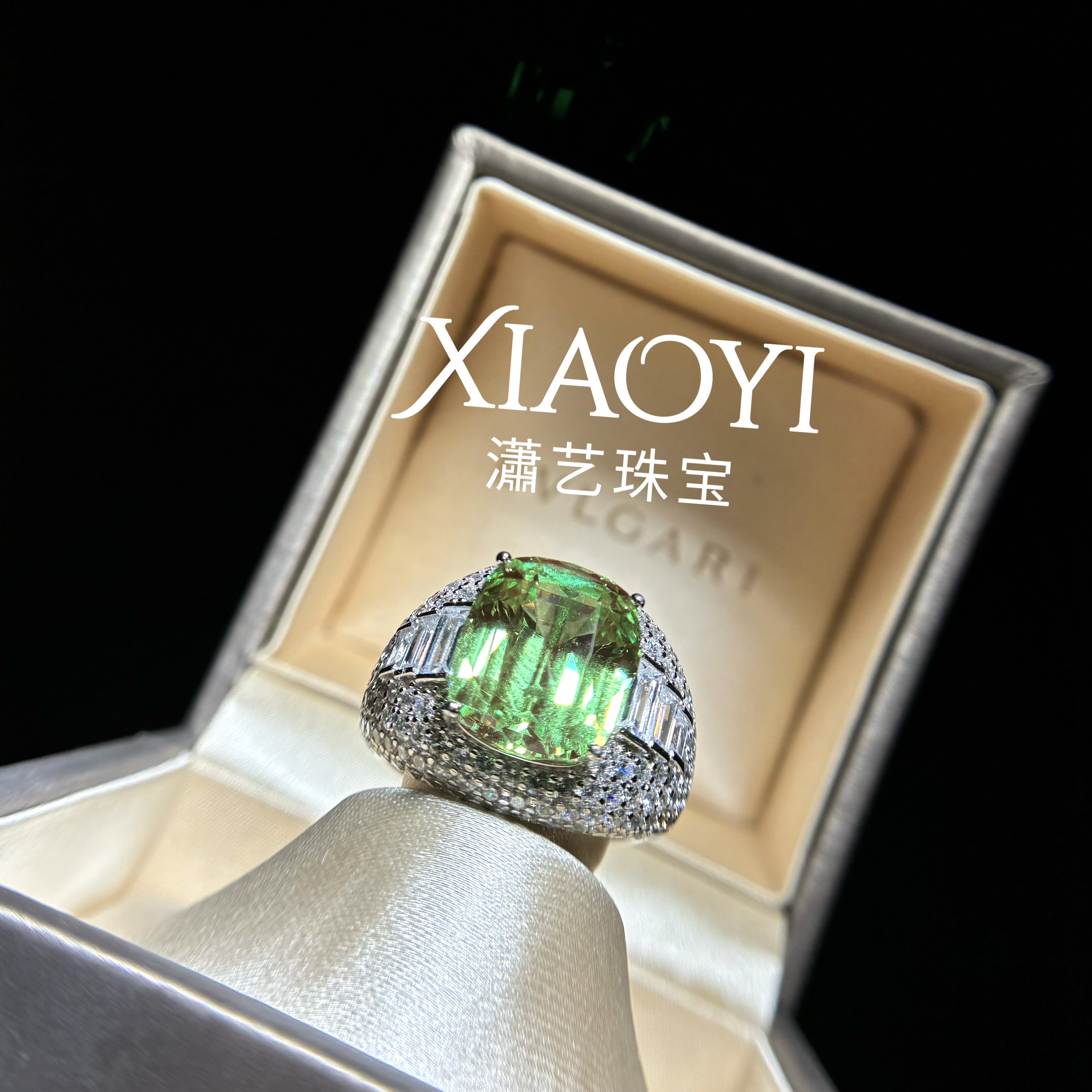 青柠薄荷绿培育11.8ct戒指Trombino重工925银