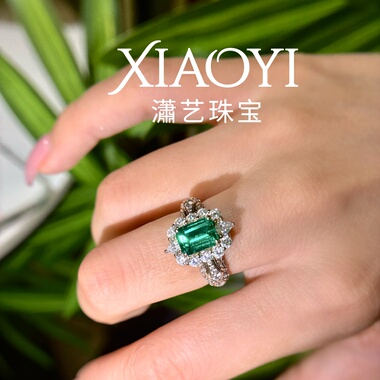 【实验室培育木作祖母绿戒指2ct】权威国检证书925银镀金