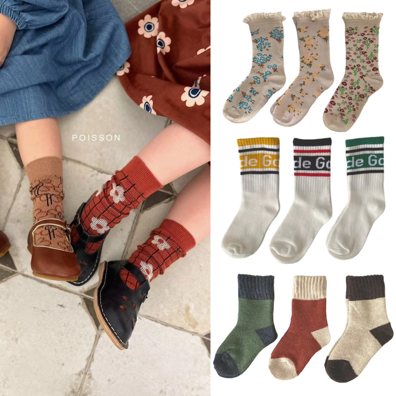 韩国童装poisson正品儿童花边碎花卉短袜 袜子套装组合