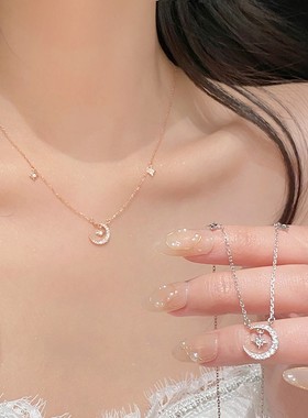 999纯银月亮银项链女夏精致饰品