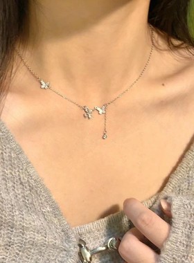 999纯银流苏蝴蝶项链女生轻奢小