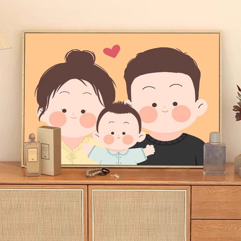 可爱一家人卡通人物装饰画客厅沙发背景墙玄关高级感温馨装饰挂画图片