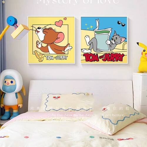 猫和老鼠美式餐厅装饰画卧室壁画床头卡通ins风挂画趣味客厅