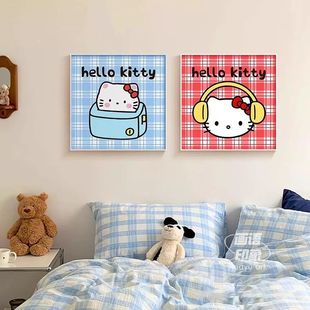 ins多巴胺风kiity猫客厅装饰画卧室床头装饰画女孩房间组合墙壁画