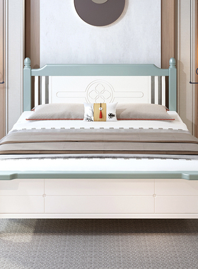 全实木床家用现代简约轻奢经济型加厚加粗中式单双人纯实木储物床