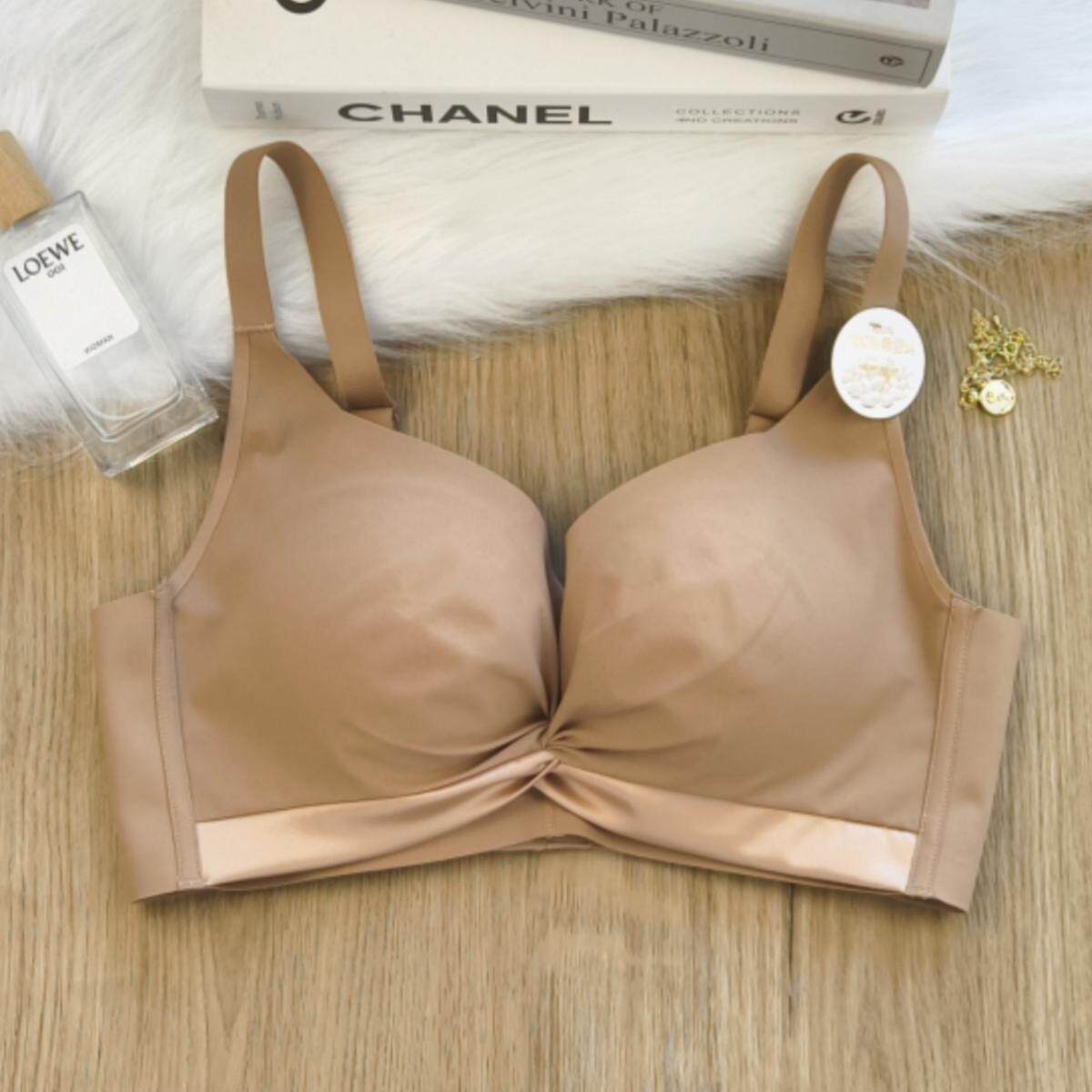正品100%桑蚕丝内衣女无痕缎面无钢圈月牙上托收副乳防下垂文胸
