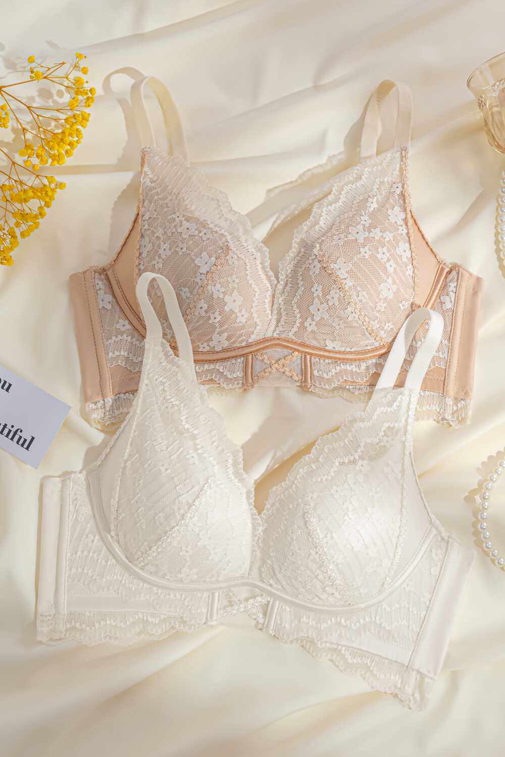 莫代尔桑蚕丝中厚杯内衣法式浪漫