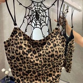 无钢圈蜘蛛网美背心豹纹露背性感吊带上衣带胸垫辣妹设计感内衣女