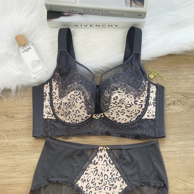 复古性感豹纹内衣女士薄款大胸显小美胸聚拢文胸收副乳防下垂胸罩