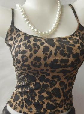 美式豹纹吊带背心打底性感上衣辣妹紧身春秋抹胸修身外穿短款无袖