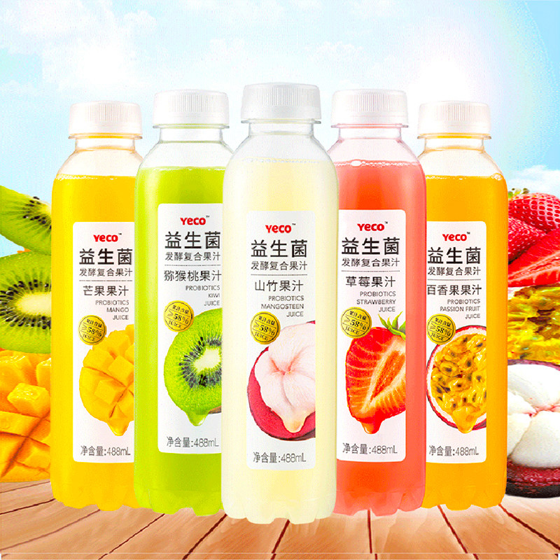 椰可yeco益生菌发酵复合果汁饮料488ml猕猴桃草莓百香果山竹味