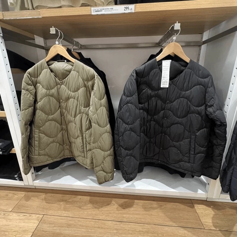 日单秋冬男女高级轻型羽绒便携式茄克弧形压线外套羽绒服472798