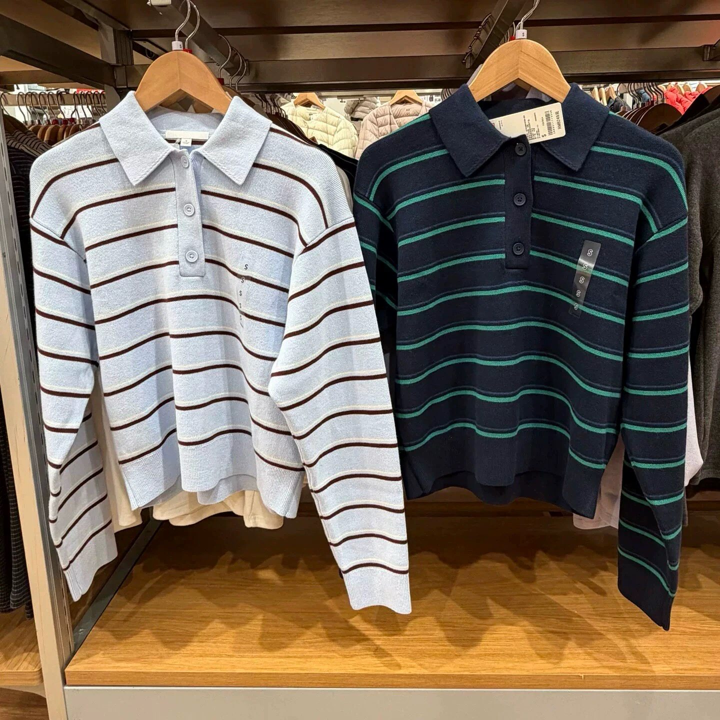女装柔滑棉质休闲风POLO领条纹针织衫长袖毛衣毛衫484503/482971
