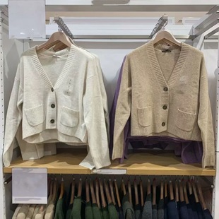 女装 毛衣毛衫 开衫 长袖 外套478339 宽松舒芙蕾V领针织短款 日单秋款