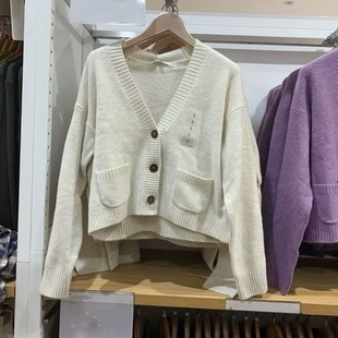 女装 毛衣毛衫 开衫 长袖 外套478339 宽松舒芙蕾V领针织短款 日单秋款