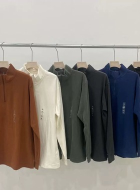 日单男装柔滑弹力摇粒绒立领半拉链套头衫长袖2025秋冬新款481184