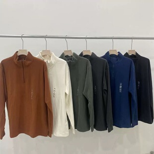 日单男装柔滑弹力摇粒绒立领半拉链套头衫长袖2025秋冬新款481184