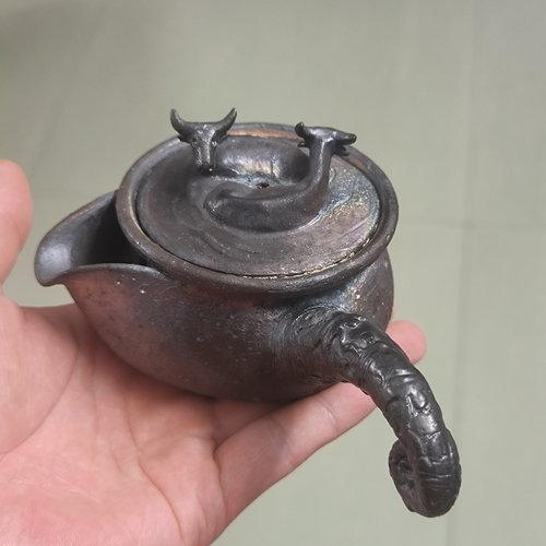 锦笔柴烧茶壶中式宝瓶侧把壶扭转乾坤有把握单壶铁胎全手工泡茶器