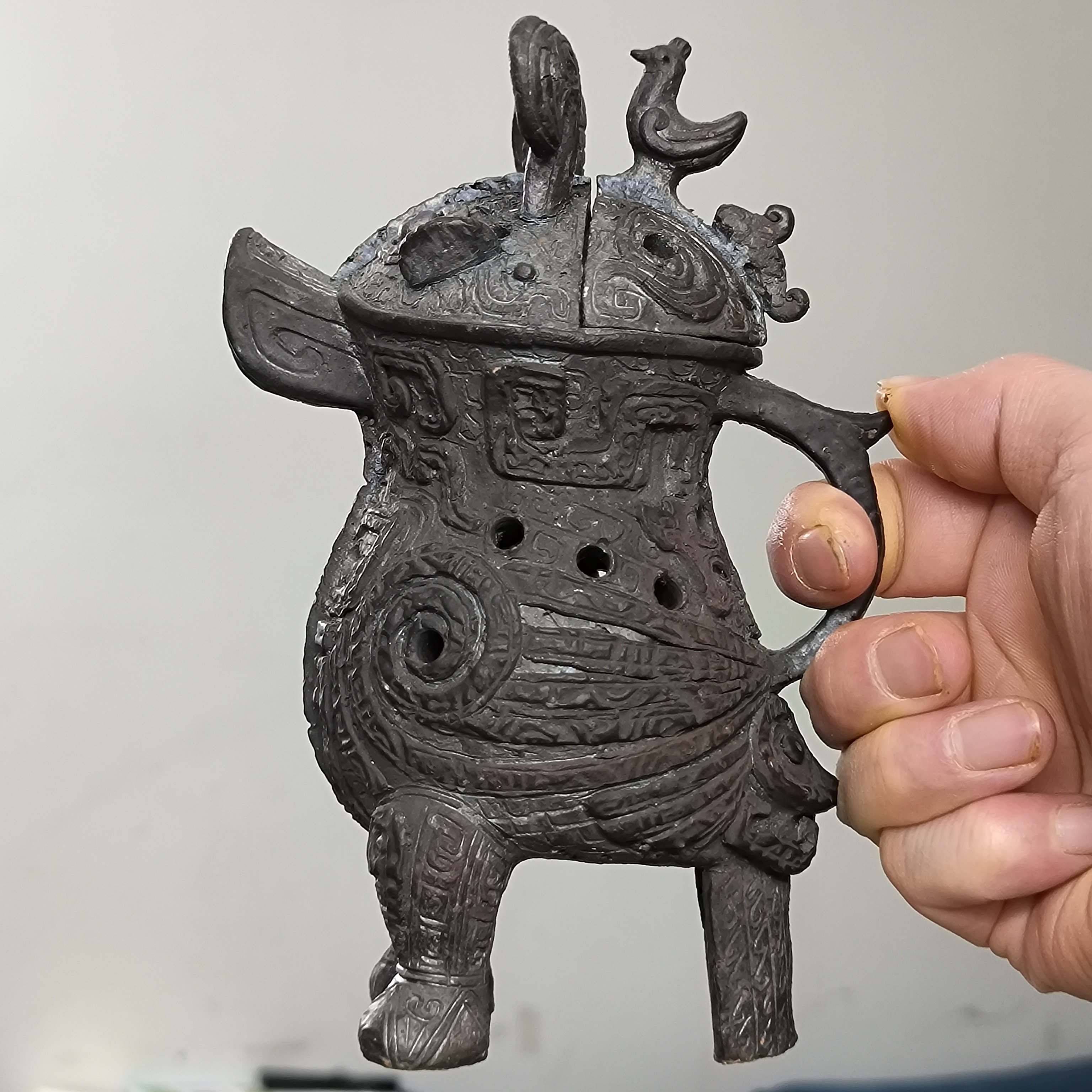 锦笔柴烧仿古青铜器桌面摆件商代妇好鸮尊香薰炉鸟尊全手黑陶香道,家居饰品,桌面摆件,淘宝优惠券,粉丝福利购,淘宝优惠卷