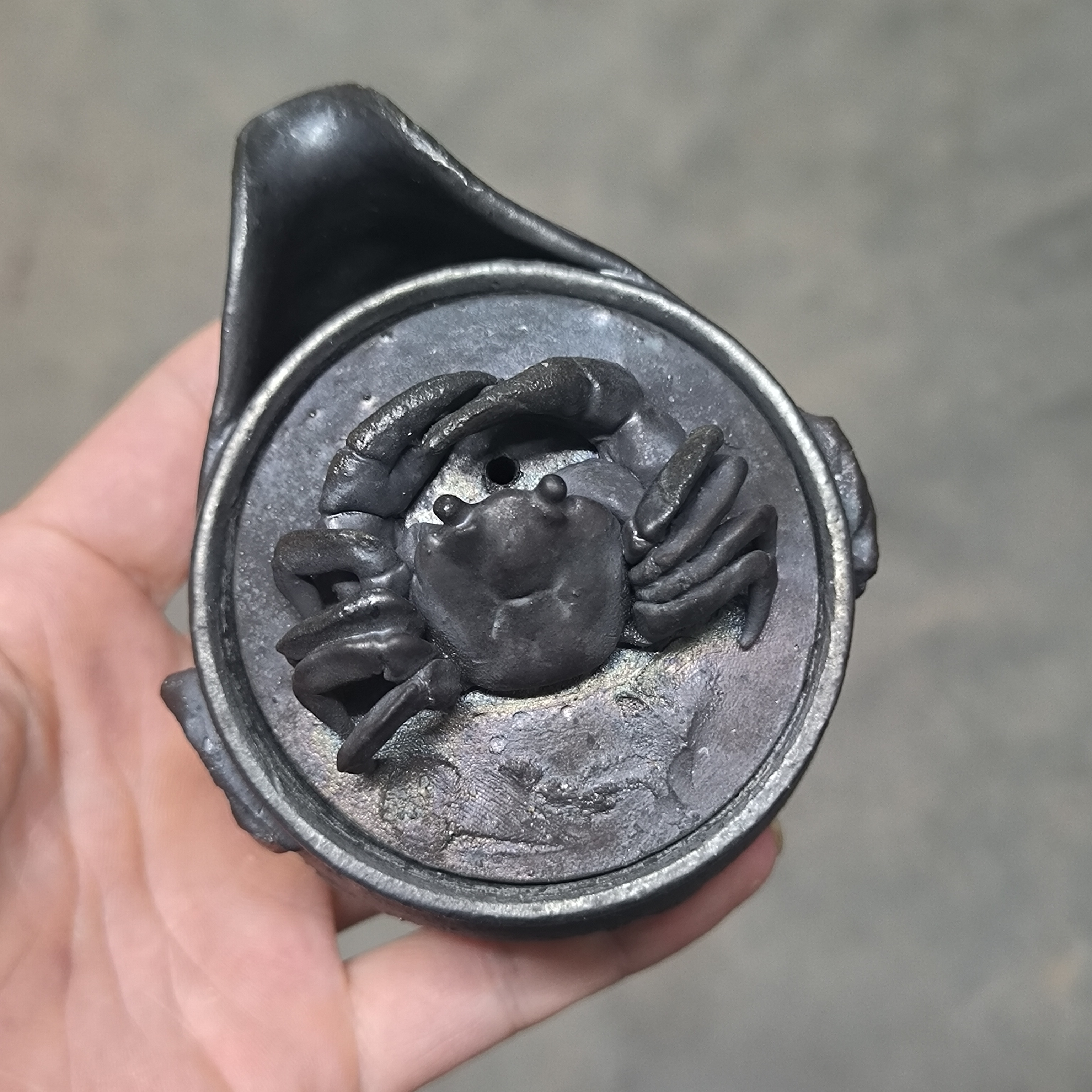 锦笔柴烧全手螃蟹宝瓶寓意八方来财手抓壶微瑕特价蓝金铁胎泥茶壶
