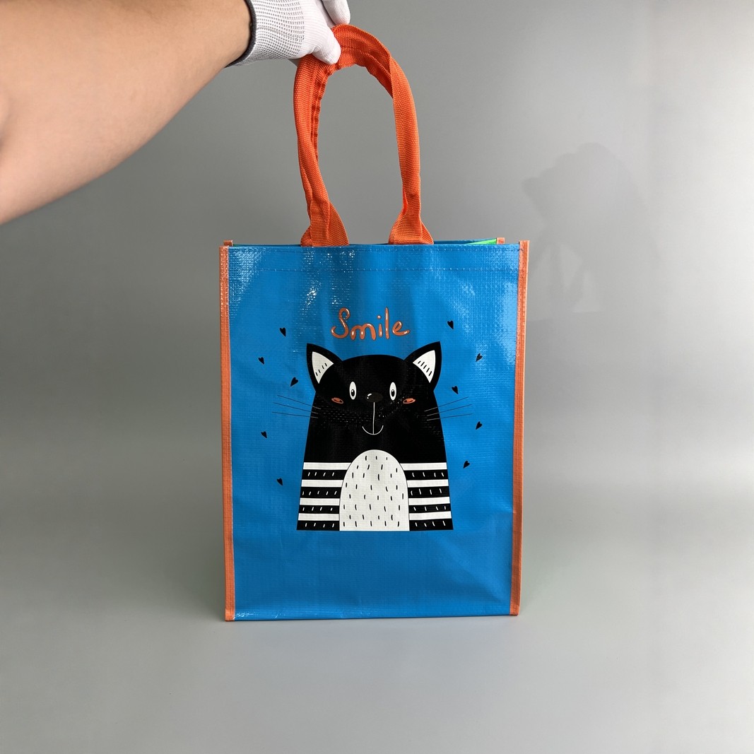 出口单！双面加厚编织！高品质卡通小猫大容量超市购物袋编织袋