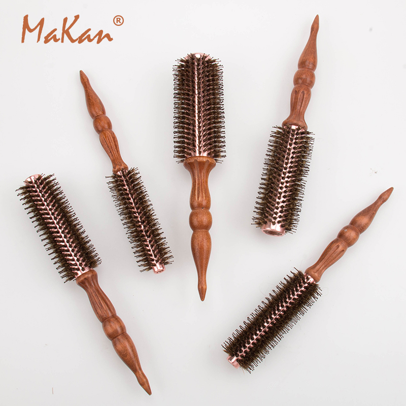 makan铝管毛滚梳猪鬃毛发廊卷直发梳内扣梨花大卷耐高温造型发梳