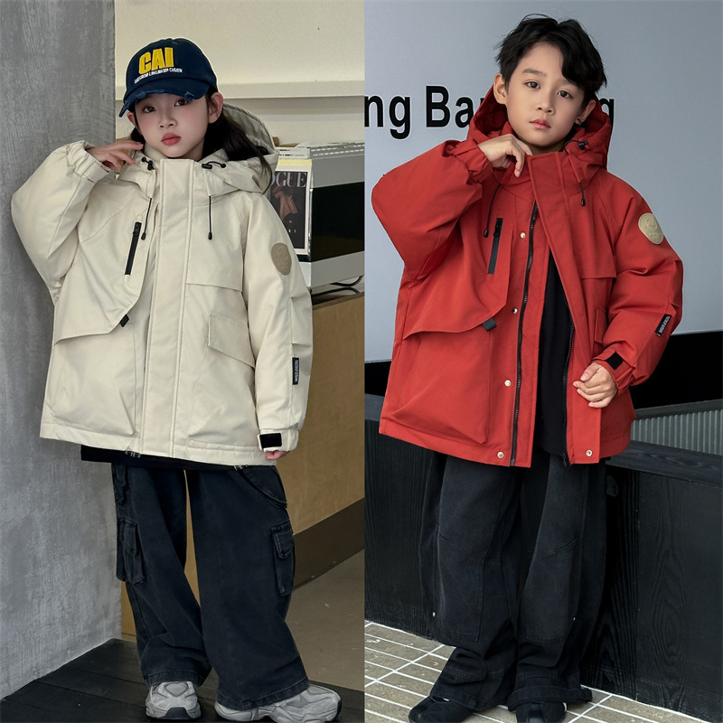 2025冬儿童工装羽绒服户外派克90白鸭绒男女童中大童连帽外套