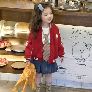 女童外套春秋2026新款超好看韩系小女孩洋气棒球服女宝宝儿童春装