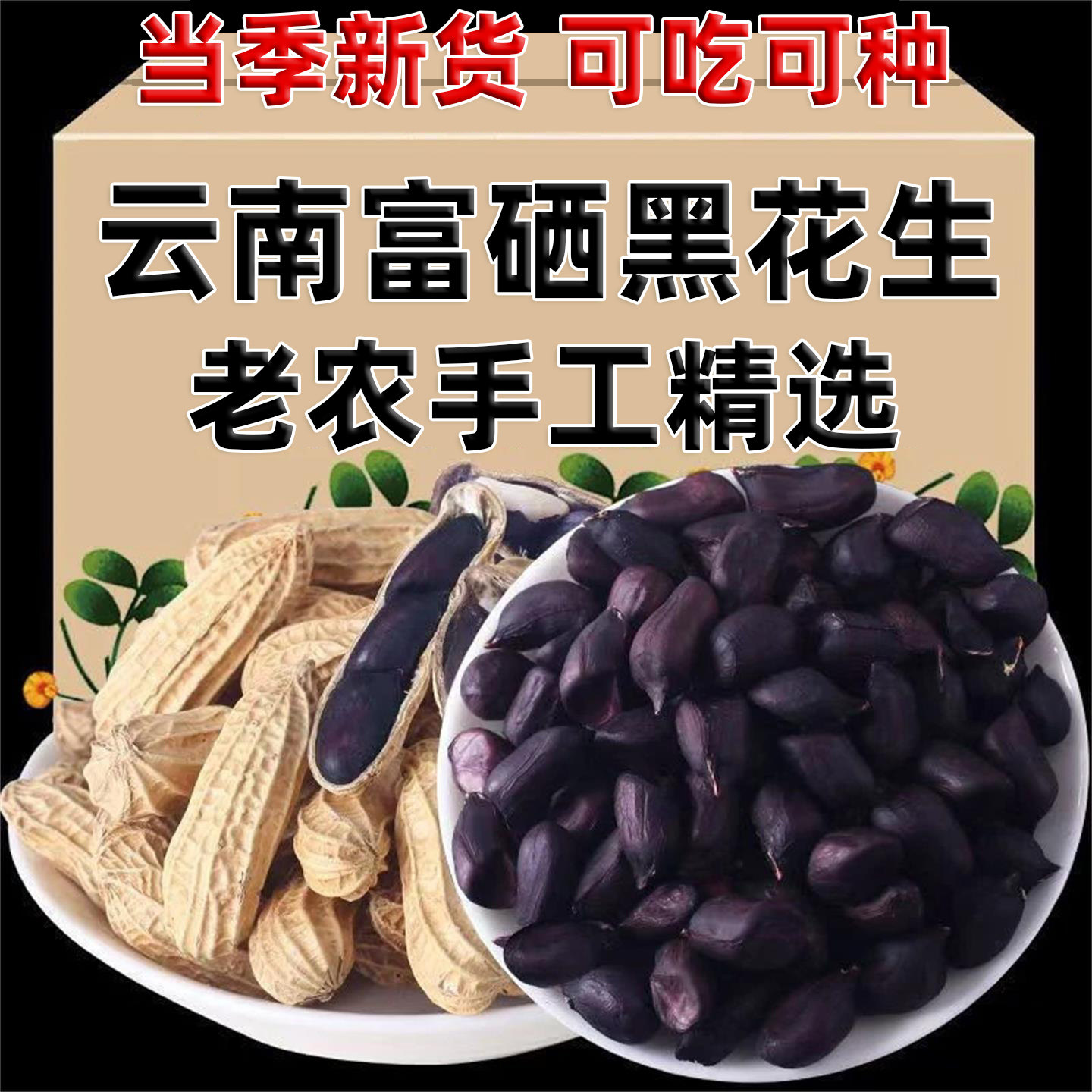 云南富硒黑花生老农手工精选生带壳黑皮花生种子当季新货可吃可种