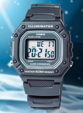卡西欧(CASIO)方块时尚运动休闲电子表W-218H-8A/1A/2A/3A