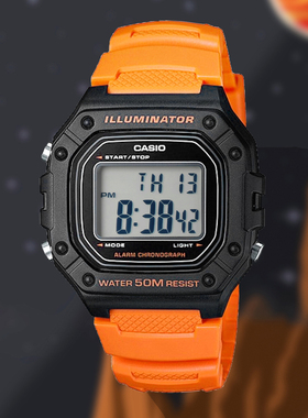 卡西欧方块防水学生休闲运动百搭手表男表W-218H-4B2/4B/2A/1A