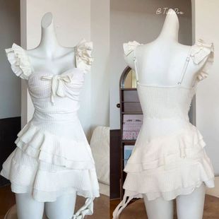 少女感纯欲风显瘦遮肉连体裙式 保守泳衣温泉沙滩度假甜美游泳衣女