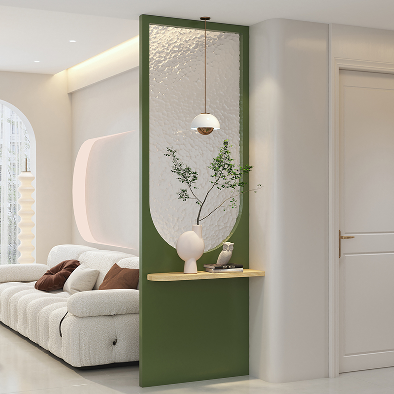 轻奢法式奶油风隔断简约客厅入户洗手台实木弧形水纹玻璃屏风遮挡