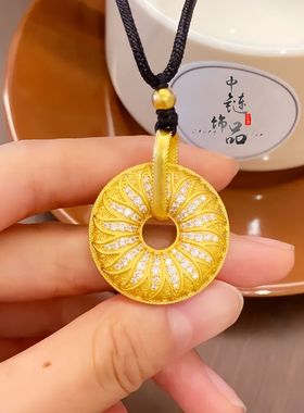 金店同款高保色古法沙金镶钻太阳轮吊坠 时来运转太阳花挂坠批发