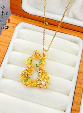 金店同款古法沙金镶钻花语福禄三生醉梦葫芦吊坠繁花葫芦挂坠