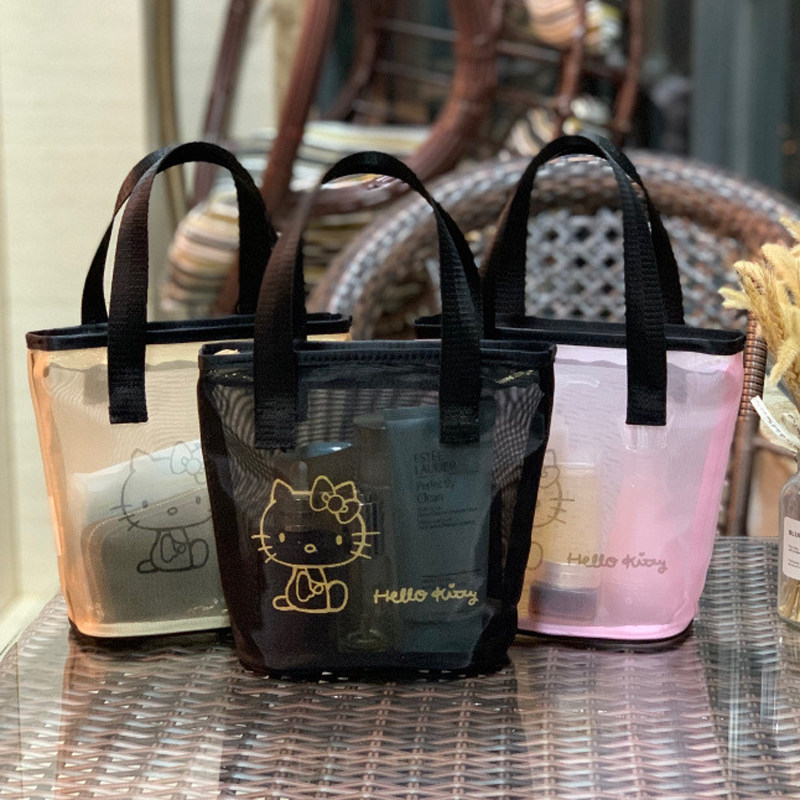 HELLOKITTY网纱小号化妆包手拎手提包时尚圆筒迷你大牌洗漱包女包