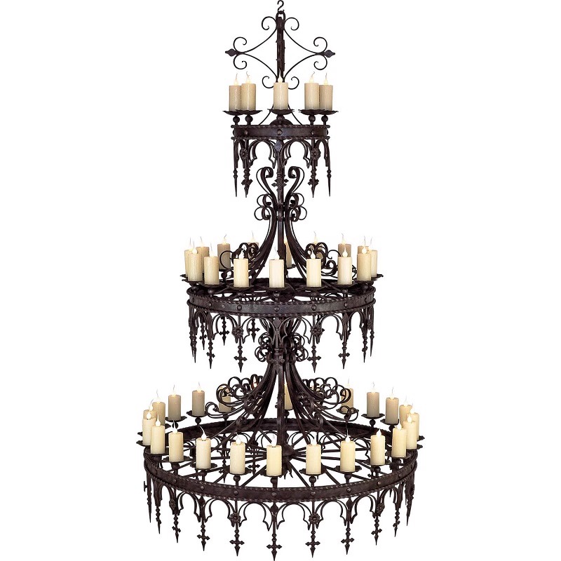 欧式古堡教堂大型复古铁艺蜡烛吊灯美式酒店大堂别墅客厅楼梯间灯