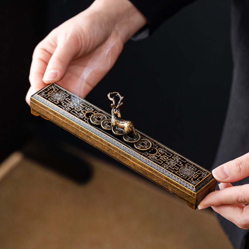 一鹿有钱线香炉合金卧香炉家用室内香盒香插熏香炉仿古香薰炉摆件,家居饰品,香托/香盘/香座/香插,淘宝优惠券,粉丝福利购,淘宝优惠卷