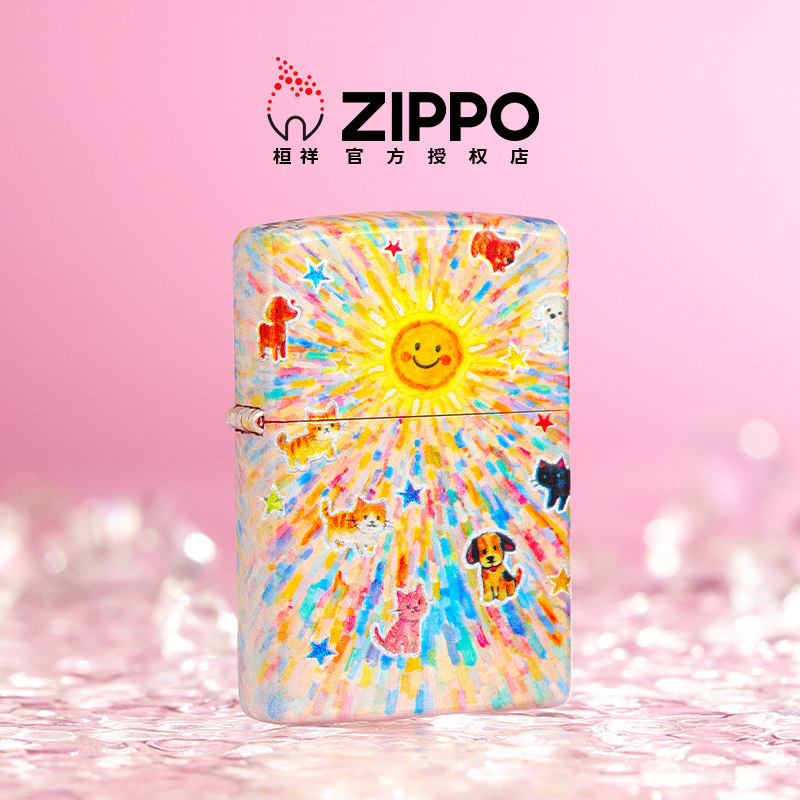 Zippo打火机涂鸦萌宠彩印官方正品防风煤油送男朋友可爱生日礼物