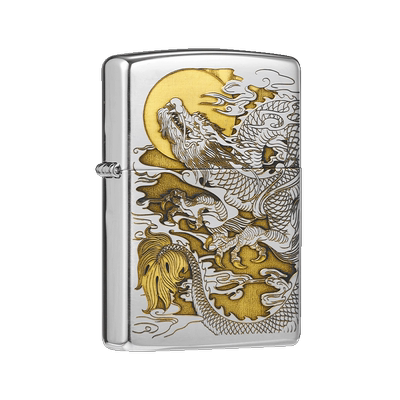zippo镜面深雕龙凤打火机