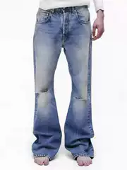 Now/ Erd 25Ss Lee Soo-Hyuk's Same Style Melancholic Rich Second-Generation Mud-Dyed Knife-Cut Distressed Washed Flared Jeans